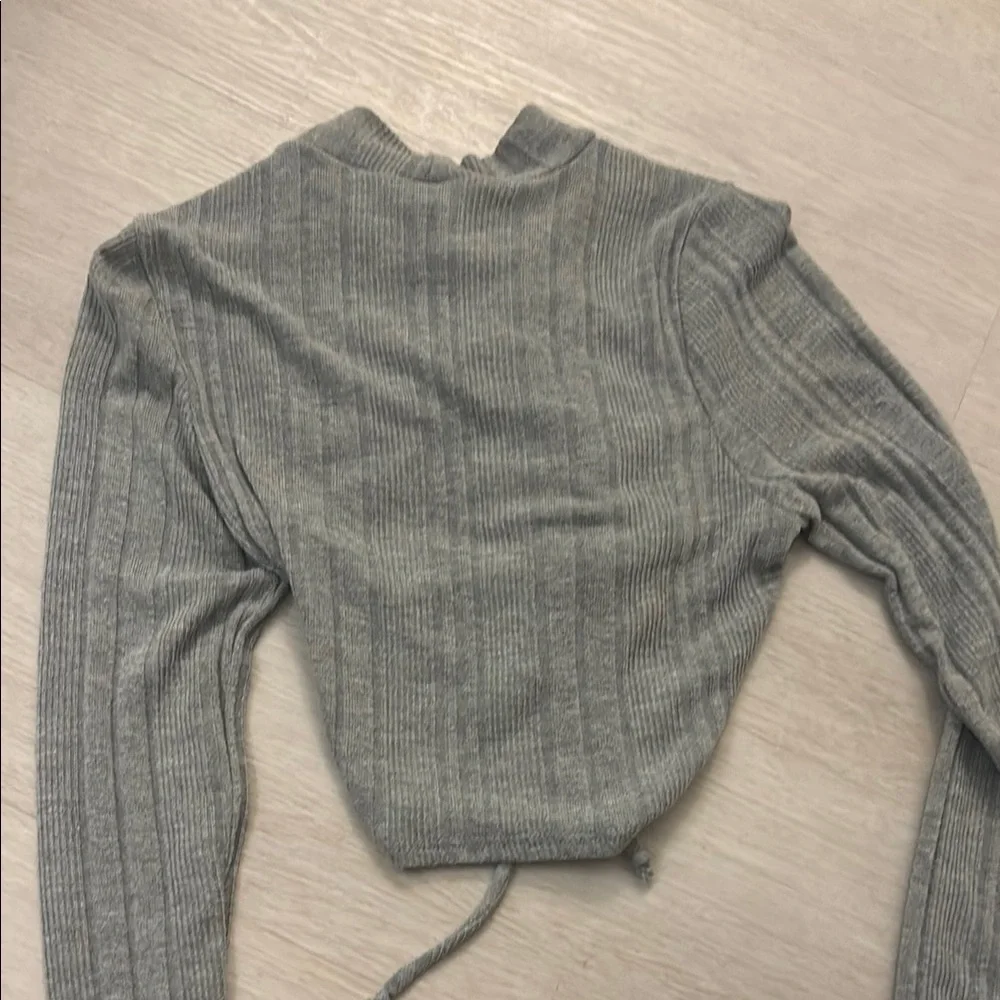 Windsor Gray Lace-Up Ribbed Top - Picture 3 of 3